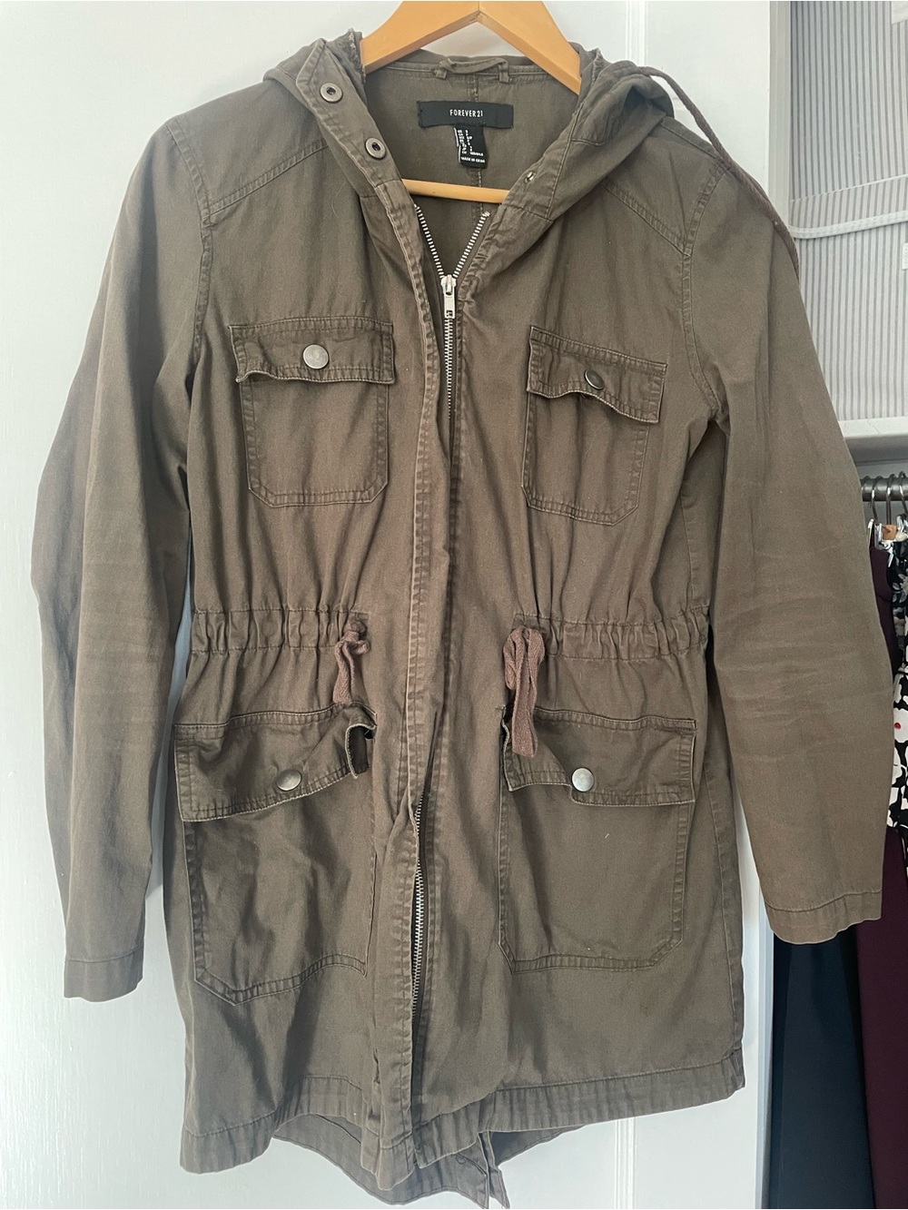 Forever 21 Olive Green Hooded Anorak Jacket